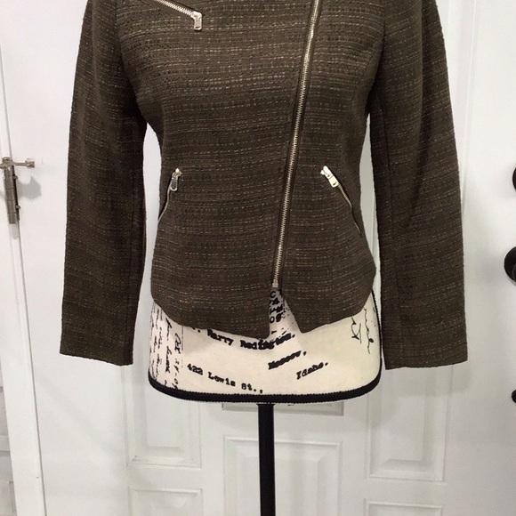 🆕H&M Olive Tweed Zip Front Top Blazer Long Sleeves Size S P2P 17” - Picture 6 of 12